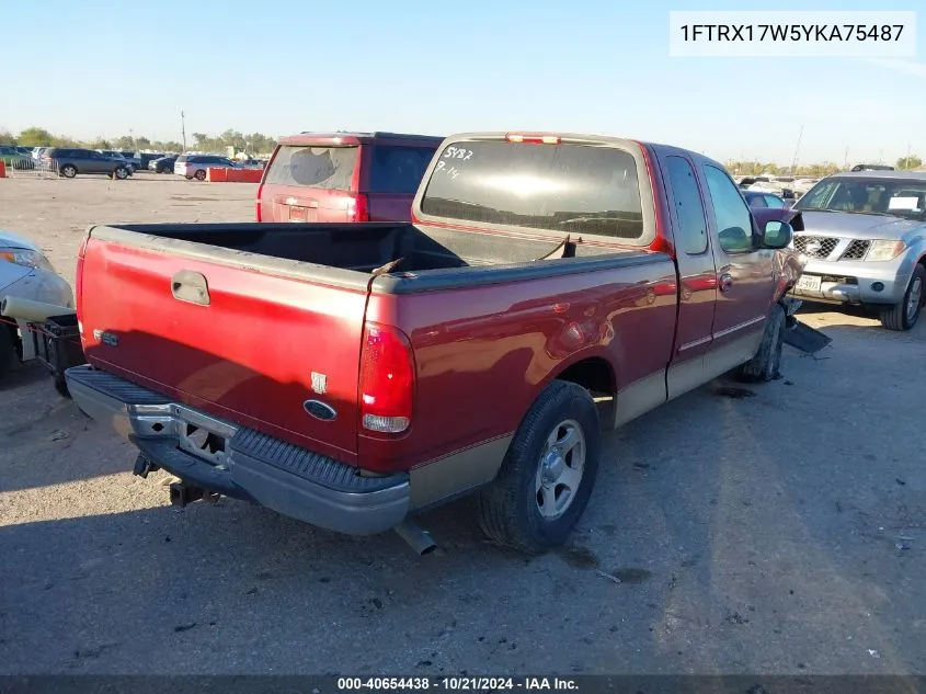 2000 Ford F150 VIN: 1FTRX17W5YKA75487 Lot: 40654438