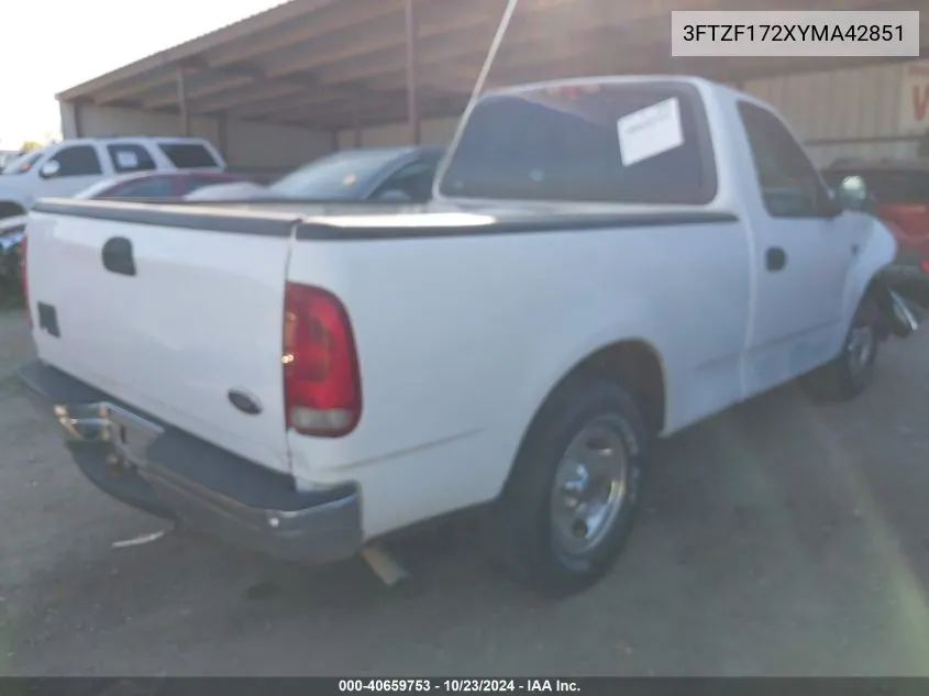 2000 Ford F150 VIN: 3FTZF172XYMA42851 Lot: 40659753