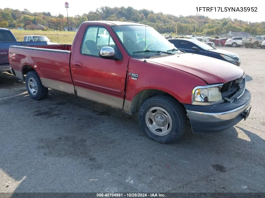 2000 Ford F-150 Work Series/Xl/Xlt VIN: 1FTRF17L5YNA35952 Lot: 40704981