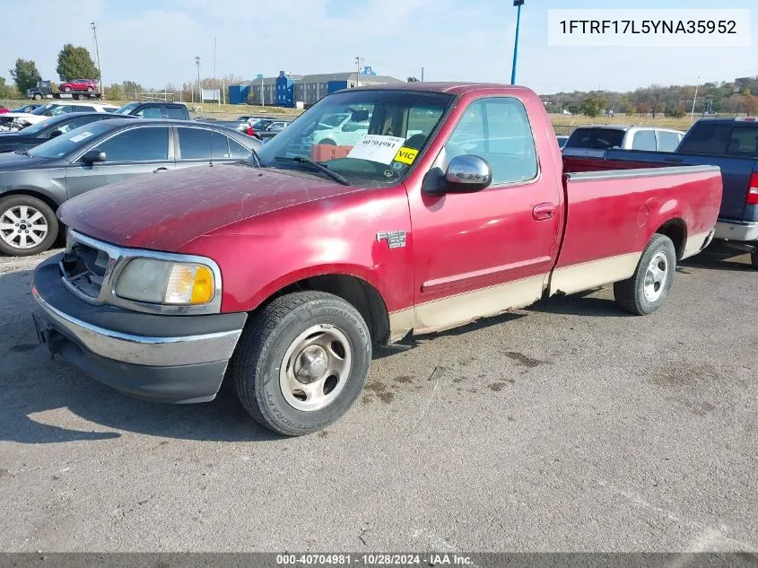 2000 Ford F-150 Work Series/Xl/Xlt VIN: 1FTRF17L5YNA35952 Lot: 40704981