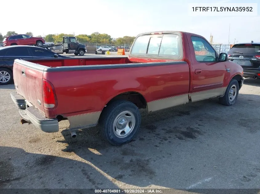 2000 Ford F-150 Work Series/Xl/Xlt VIN: 1FTRF17L5YNA35952 Lot: 40704981