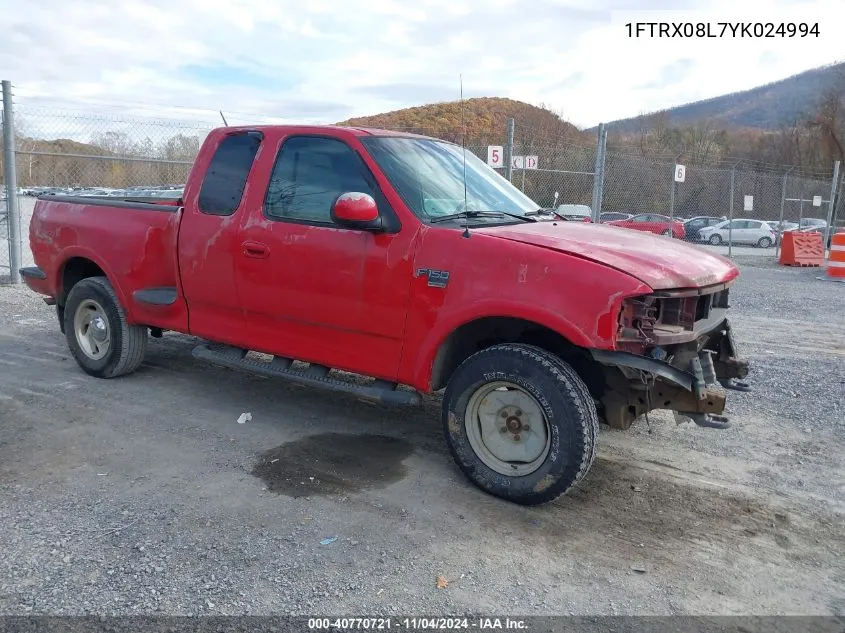 2000 Ford F-150 Lariat/Xl/Xlt VIN: 1FTRX08L7YK024994 Lot: 40770721