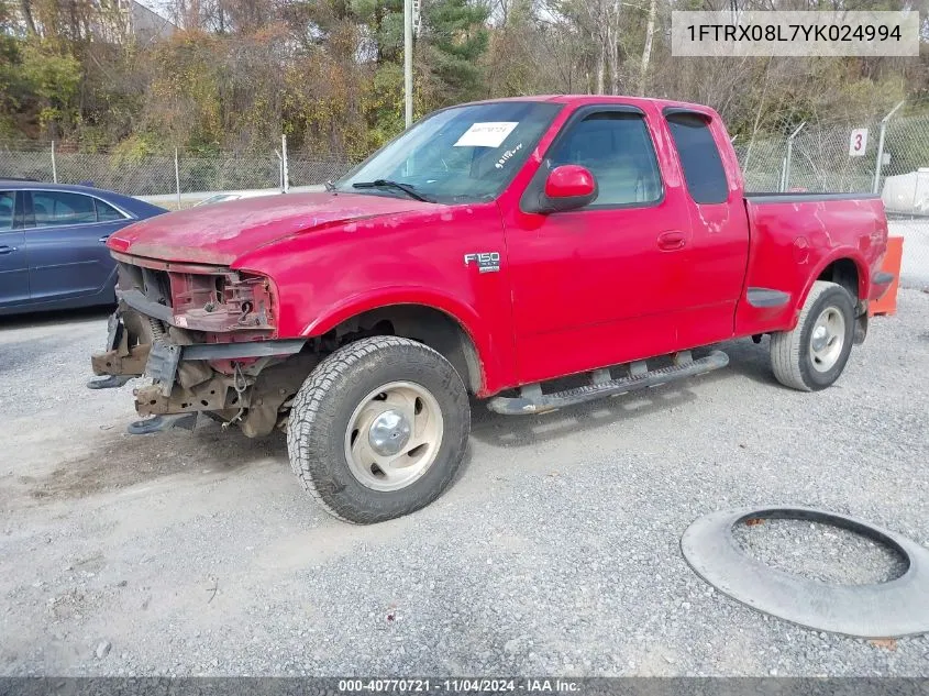 2000 Ford F-150 Lariat/Xl/Xlt VIN: 1FTRX08L7YK024994 Lot: 40770721