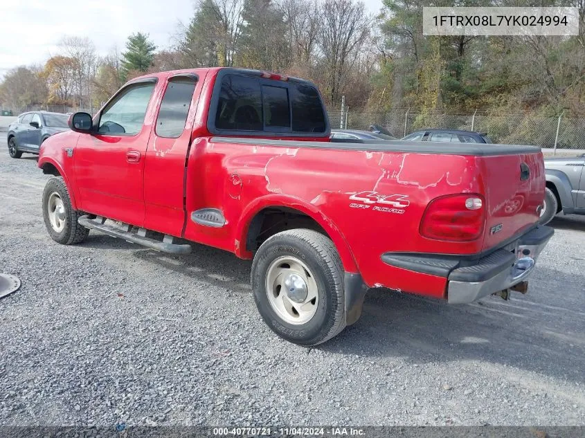 2000 Ford F-150 Lariat/Xl/Xlt VIN: 1FTRX08L7YK024994 Lot: 40770721