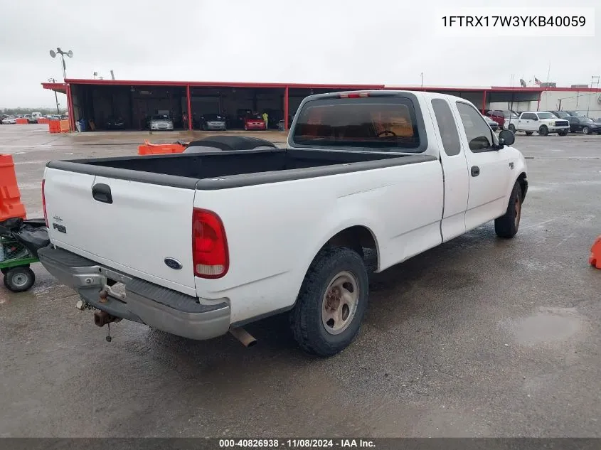 2000 Ford F-150 Lariat/Work Series/Xl/Xlt VIN: 1FTRX17W3YKB40059 Lot: 40826938