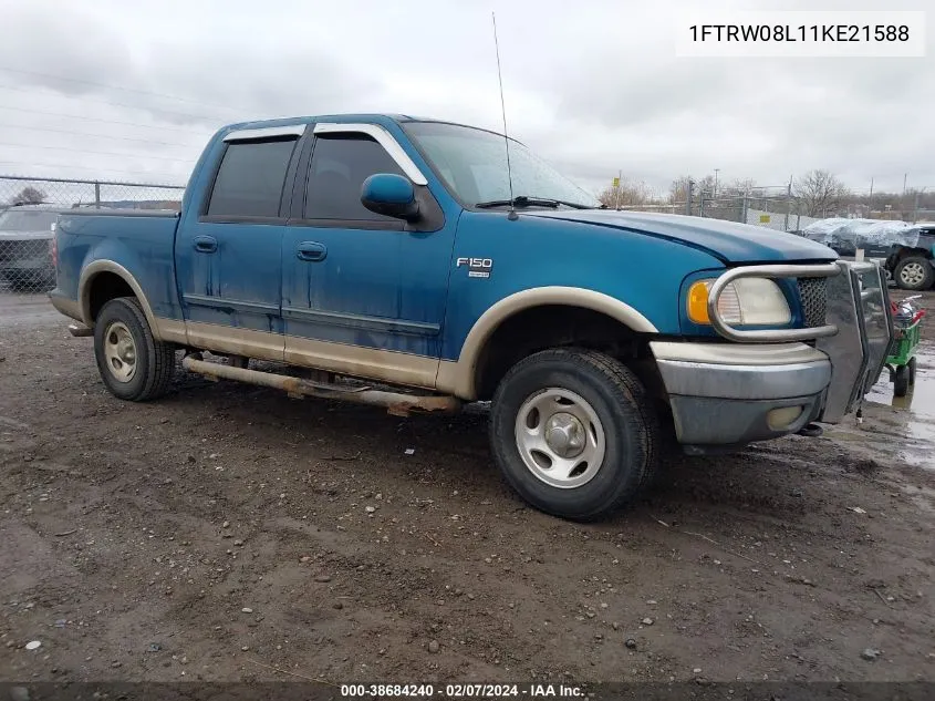 2001 Ford F-150 Supercrew King Ranch Edition/Lariat/Xlt VIN: 1FTRW08L11KE21588 Lot: 38684240