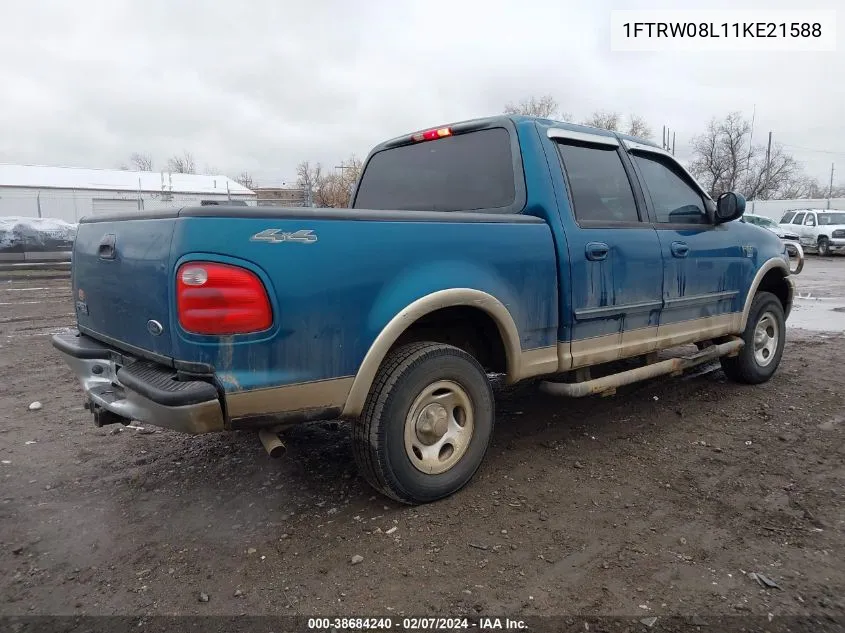 2001 Ford F-150 Supercrew King Ranch Edition/Lariat/Xlt VIN: 1FTRW08L11KE21588 Lot: 38684240