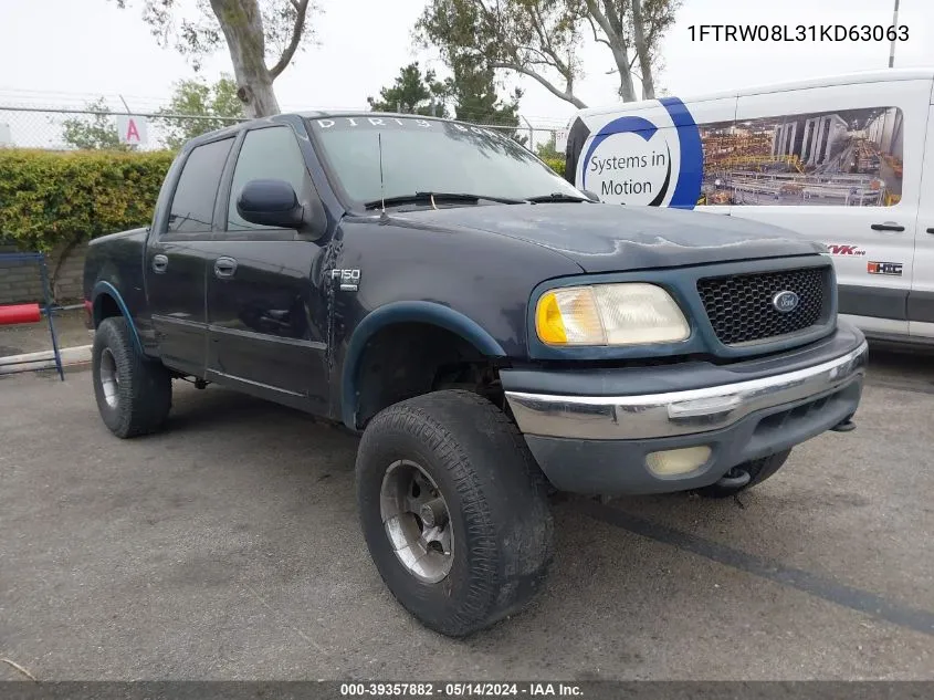 2001 Ford F-150 Supercrew King Ranch/Lariat/Xlt VIN: 1FTRW08L31KD63063 Lot: 39357882