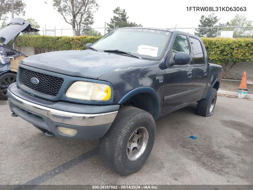 2001 Ford F-150 Supercrew King Ranch/Lariat/Xlt VIN: 1FTRW08L31KD63063 Lot: 39357882