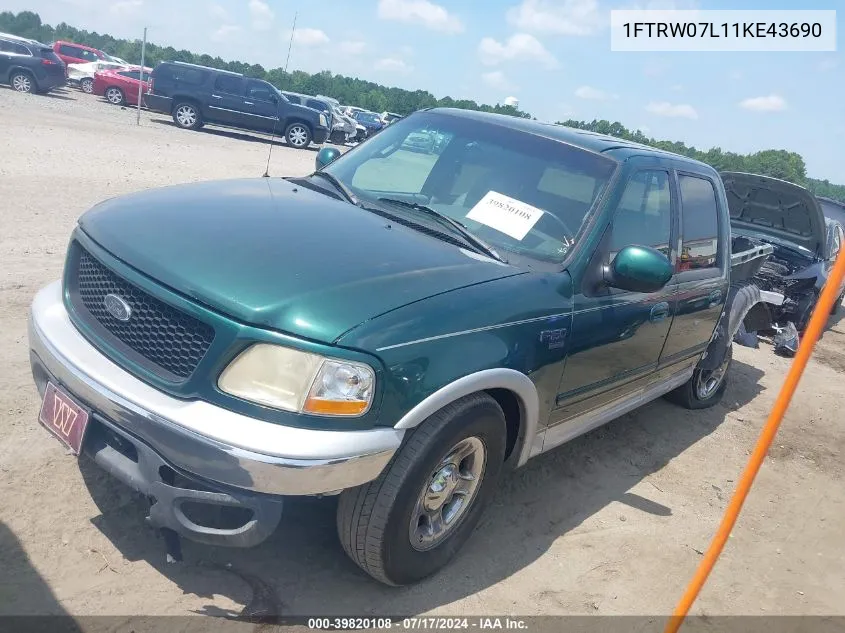 2001 Ford F-150 Harley-Davidson Edition/King Ranch Edition/Lariat/Xlt VIN: 1FTRW07L11KE43690 Lot: 39820108