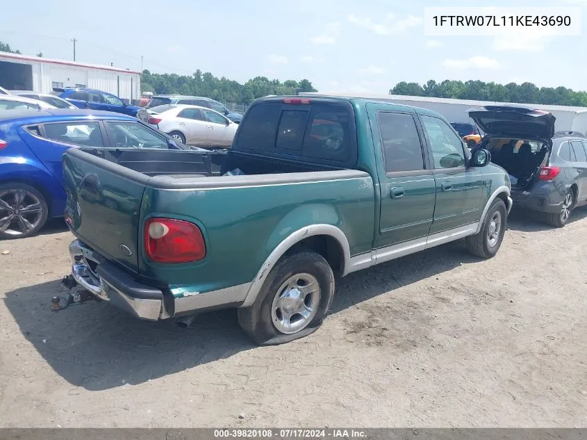 2001 Ford F-150 Harley-Davidson Edition/King Ranch Edition/Lariat/Xlt VIN: 1FTRW07L11KE43690 Lot: 39820108