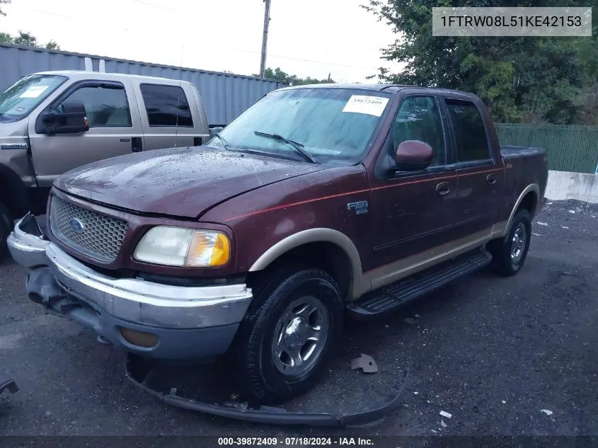 2001 Ford F-150 King Ranch Edition/Lariat/Xlt VIN: 1FTRW08L51KE42153 Lot: 39872409