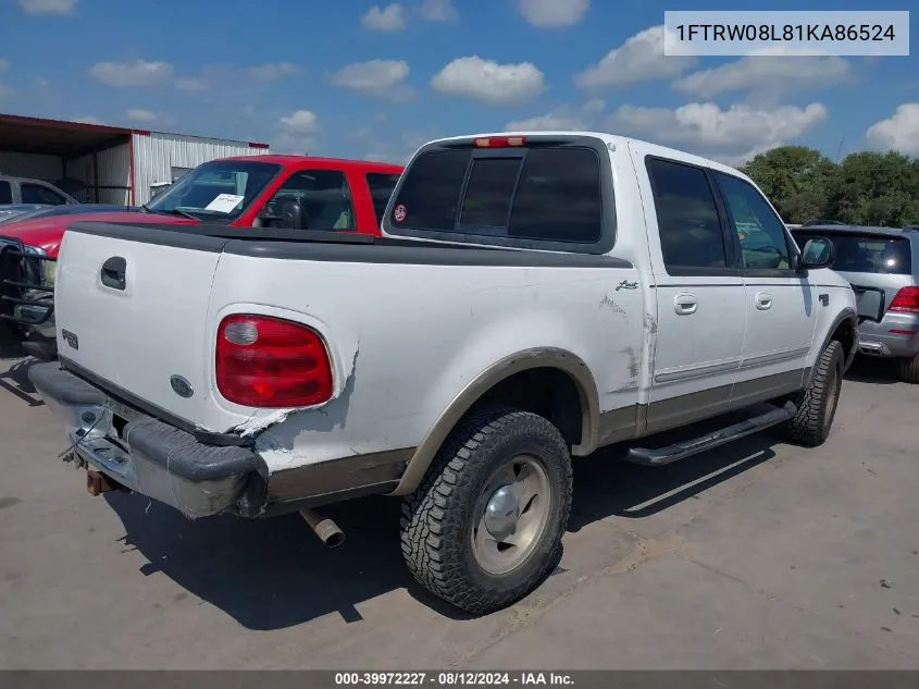 2001 Ford F-150 King Ranch Edition/Lariat/Xlt VIN: 1FTRW08L81KA86524 Lot: 39972227