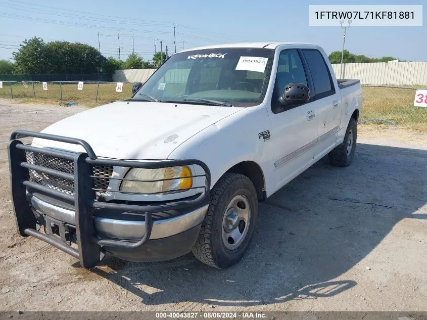 2001 Ford F-150 Harley-Davidson Edition/King Ranch Edition/Lariat/Xlt VIN: 1FTRW07L71KF81881 Lot: 40043827