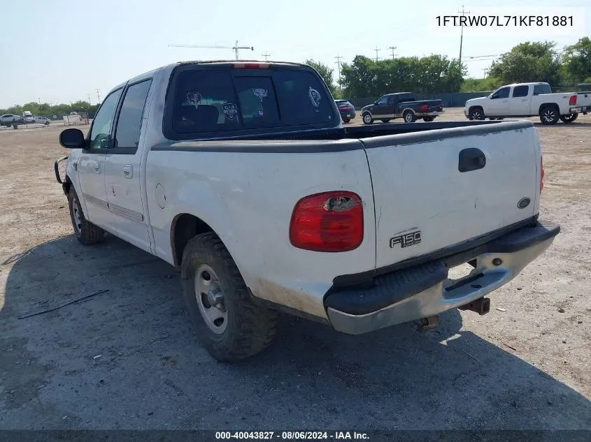 2001 Ford F-150 Harley-Davidson Edition/King Ranch Edition/Lariat/Xlt VIN: 1FTRW07L71KF81881 Lot: 40043827