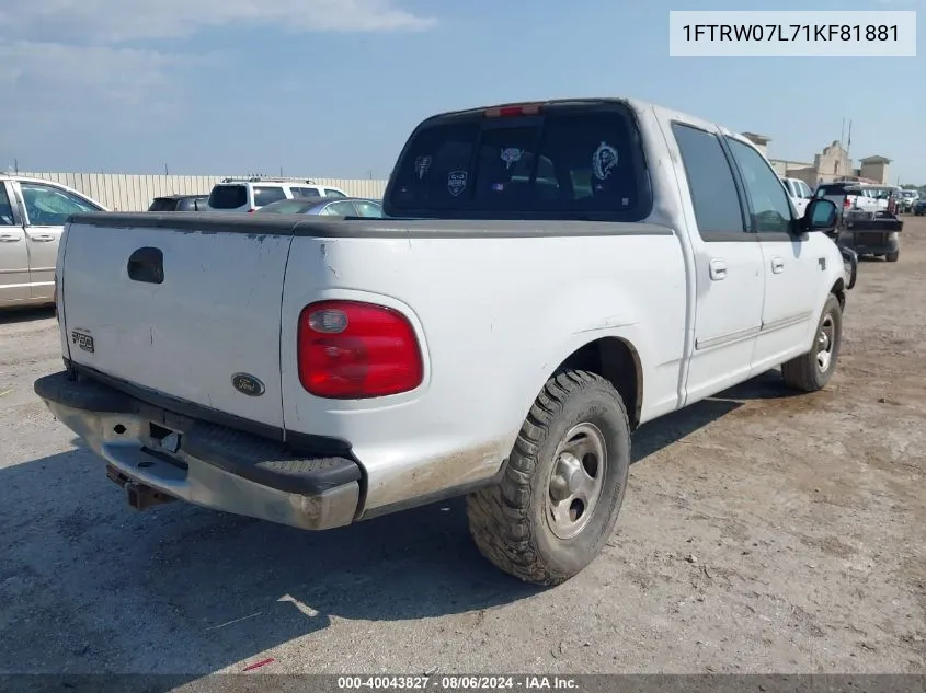 2001 Ford F-150 Harley-Davidson Edition/King Ranch Edition/Lariat/Xlt VIN: 1FTRW07L71KF81881 Lot: 40043827