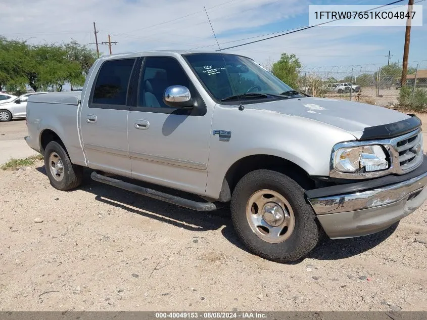 2001 Ford F-150 Harley-Davidson Edition/King Ranch Edition/Lariat/Xlt VIN: 1FTRW07651KC04847 Lot: 40049153