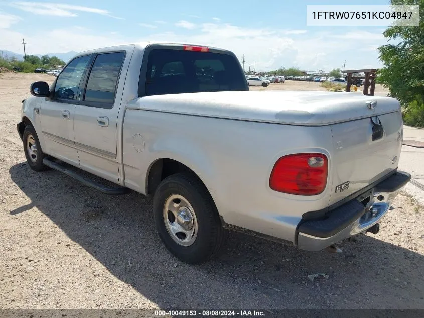 2001 Ford F-150 Harley-Davidson Edition/King Ranch Edition/Lariat/Xlt VIN: 1FTRW07651KC04847 Lot: 40049153