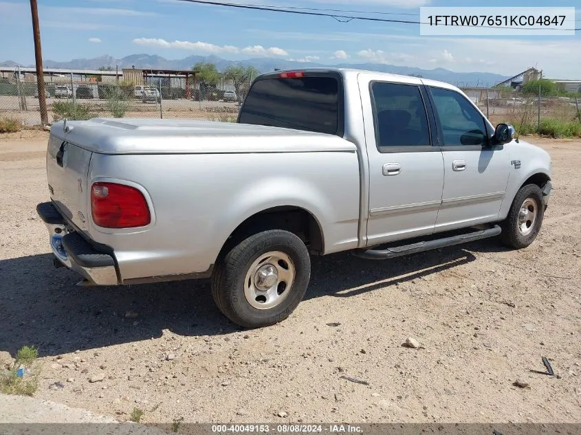 2001 Ford F-150 Harley-Davidson Edition/King Ranch Edition/Lariat/Xlt VIN: 1FTRW07651KC04847 Lot: 40049153