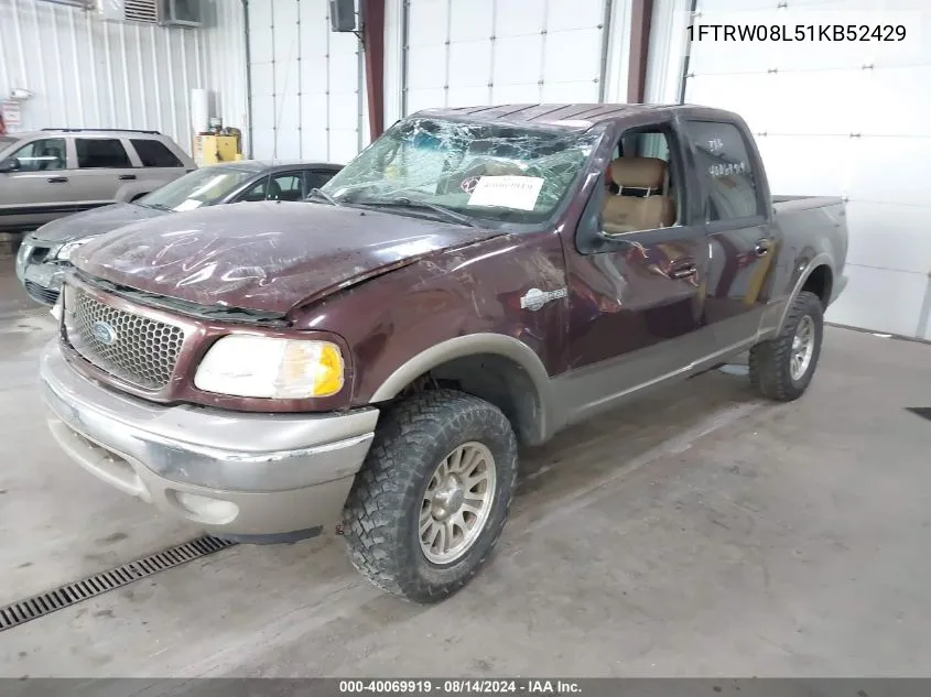 2001 Ford F-150 King Ranch Edition/Lariat/Xlt VIN: 1FTRW08L51KB52429 Lot: 40069919