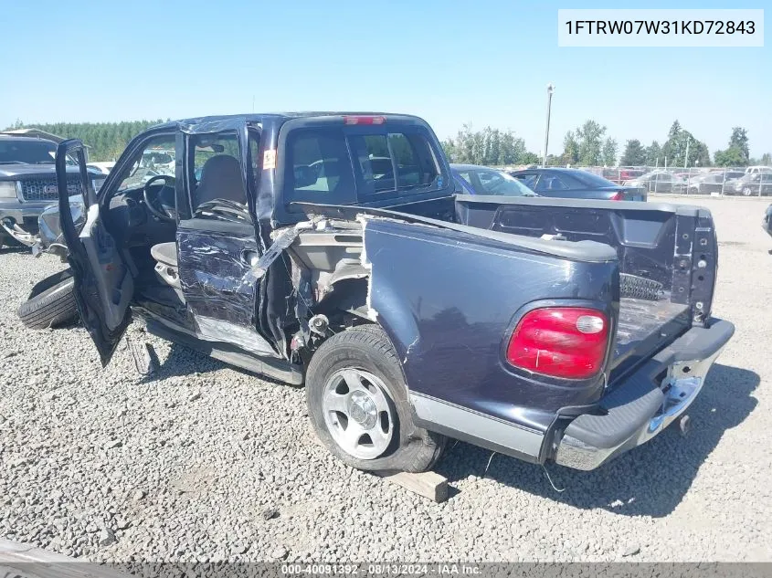 2001 Ford F-150 VIN: 1FTRW07W31KD72843 Lot: 40091392