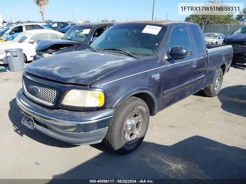 2001 Ford F-150 Lariat/Xl/Xlt VIN: 1FTRX17W51NB58311 Lot: 40096117