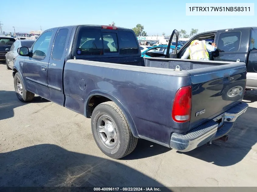 2001 Ford F-150 Lariat/Xl/Xlt VIN: 1FTRX17W51NB58311 Lot: 40096117