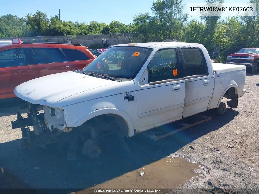 2001 Ford F-150 King Ranch Edition/Lariat/Xlt VIN: 1FTRW08W81KE07603 Lot: 40102467