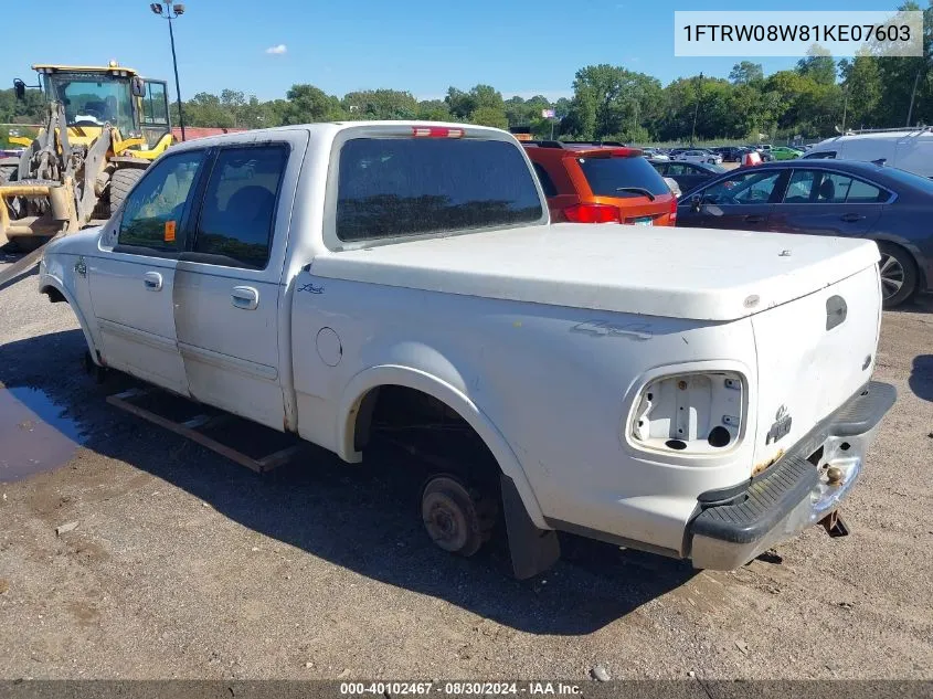 2001 Ford F-150 King Ranch Edition/Lariat/Xlt VIN: 1FTRW08W81KE07603 Lot: 40102467