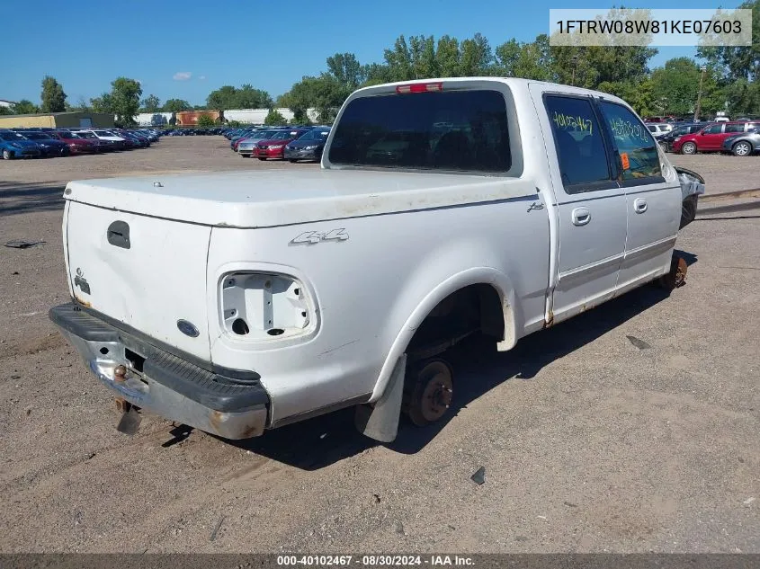 2001 Ford F-150 King Ranch Edition/Lariat/Xlt VIN: 1FTRW08W81KE07603 Lot: 40102467