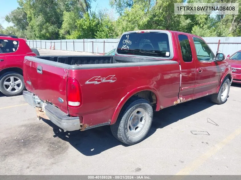 2001 Ford F-150 Lariat/Xl/Xlt VIN: 1FTRX18W71NA08408 Lot: 40159326