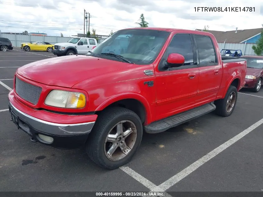 2001 Ford F-150 King Ranch Edition/Lariat/Xlt VIN: 1FTRW08L41KE14781 Lot: 40159995