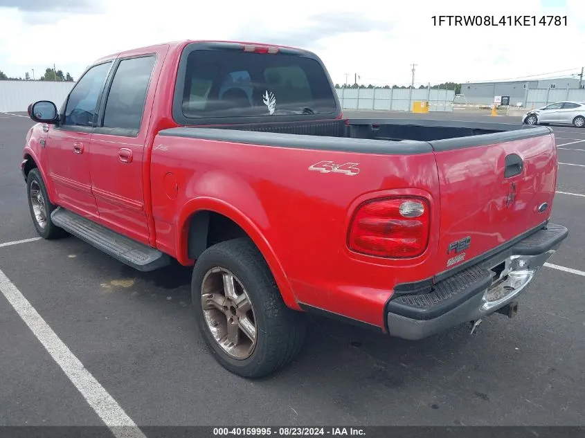 2001 Ford F-150 King Ranch Edition/Lariat/Xlt VIN: 1FTRW08L41KE14781 Lot: 40159995