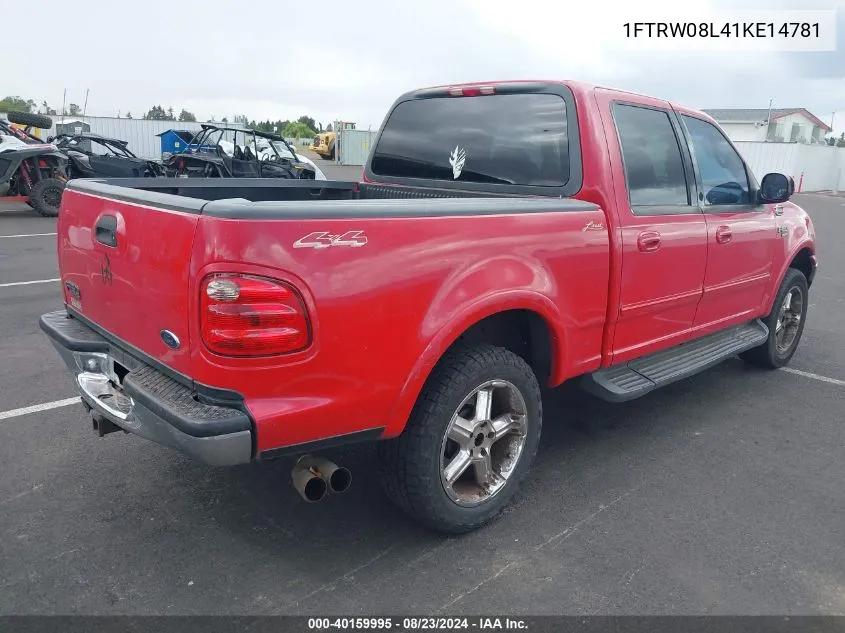 2001 Ford F-150 King Ranch Edition/Lariat/Xlt VIN: 1FTRW08L41KE14781 Lot: 40159995