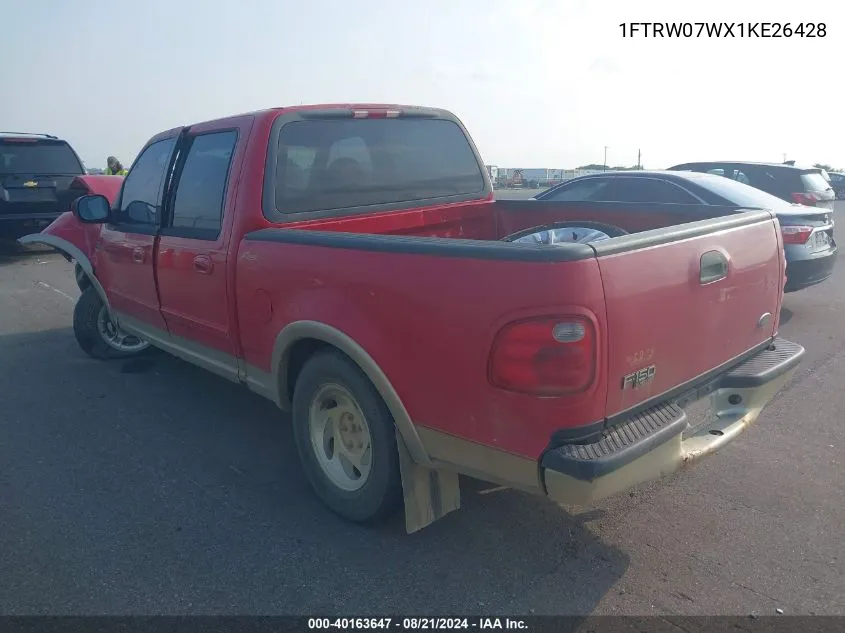 2001 Ford F150 Supercrew VIN: 1FTRW07WX1KE26428 Lot: 40163647