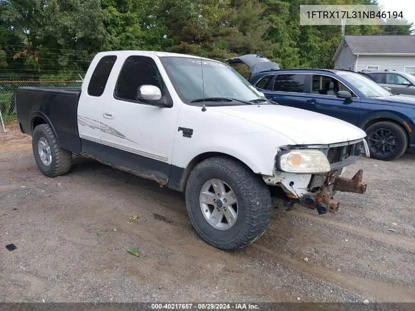 2001 Ford F-150 Lariat/Xl/Xlt VIN: 1FTRX17L31NB46194 Lot: 40217657