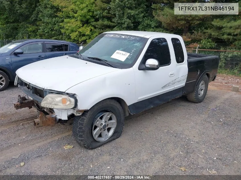 2001 Ford F-150 Lariat/Xl/Xlt VIN: 1FTRX17L31NB46194 Lot: 40217657