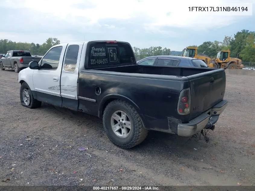 2001 Ford F-150 Lariat/Xl/Xlt VIN: 1FTRX17L31NB46194 Lot: 40217657