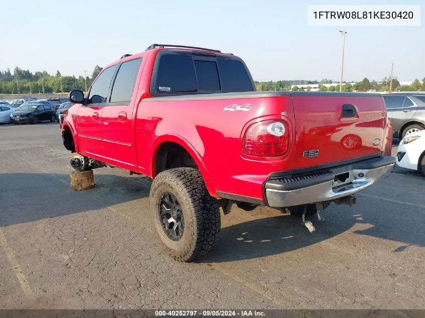 2001 Ford F-150 King Ranch Edition/Lariat/Xlt VIN: 1FTRW08L81KE30420 Lot: 40252797