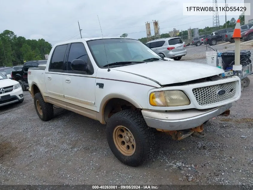 2001 Ford F150 Supercrew VIN: 1FTRW08L11KD55429 Lot: 40263081