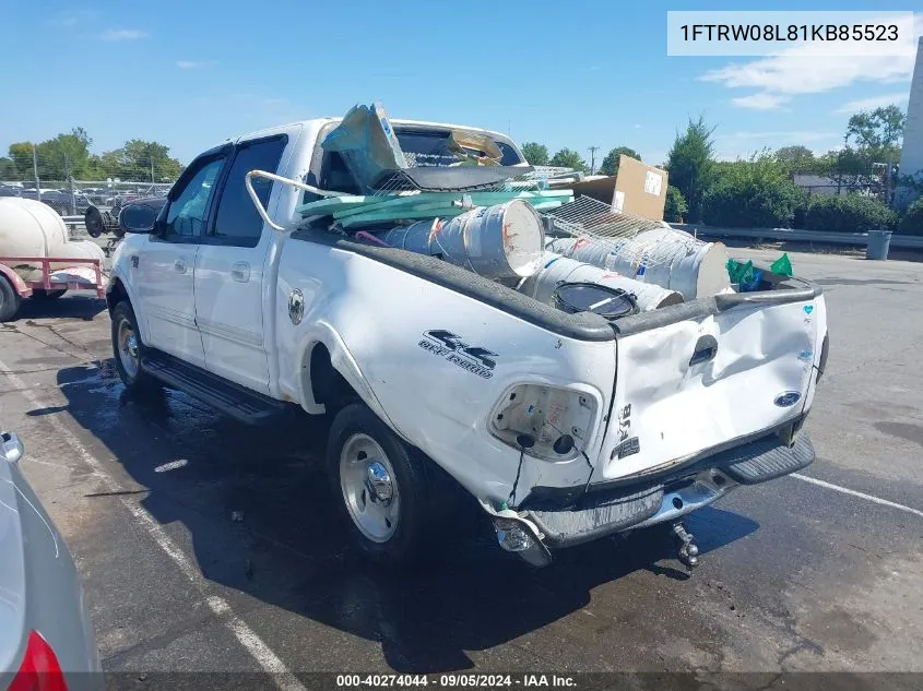 2001 Ford F-150 King Ranch Edition/Lariat/Xlt VIN: 1FTRW08L81KB85523 Lot: 40274044