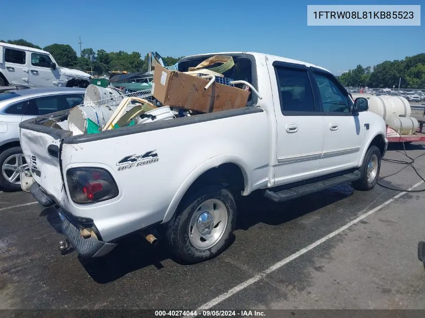 2001 Ford F-150 King Ranch Edition/Lariat/Xlt VIN: 1FTRW08L81KB85523 Lot: 40274044