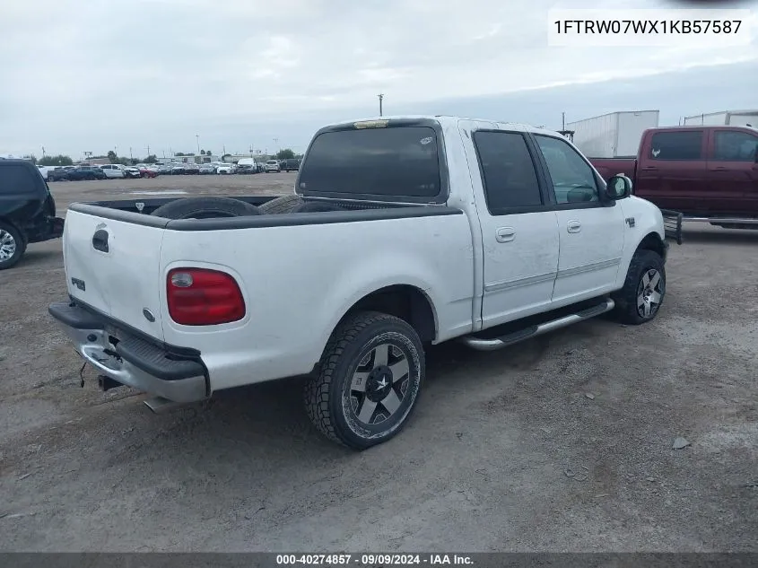 2001 Ford F-150 VIN: 1FTRW07WX1KB57587 Lot: 40274857