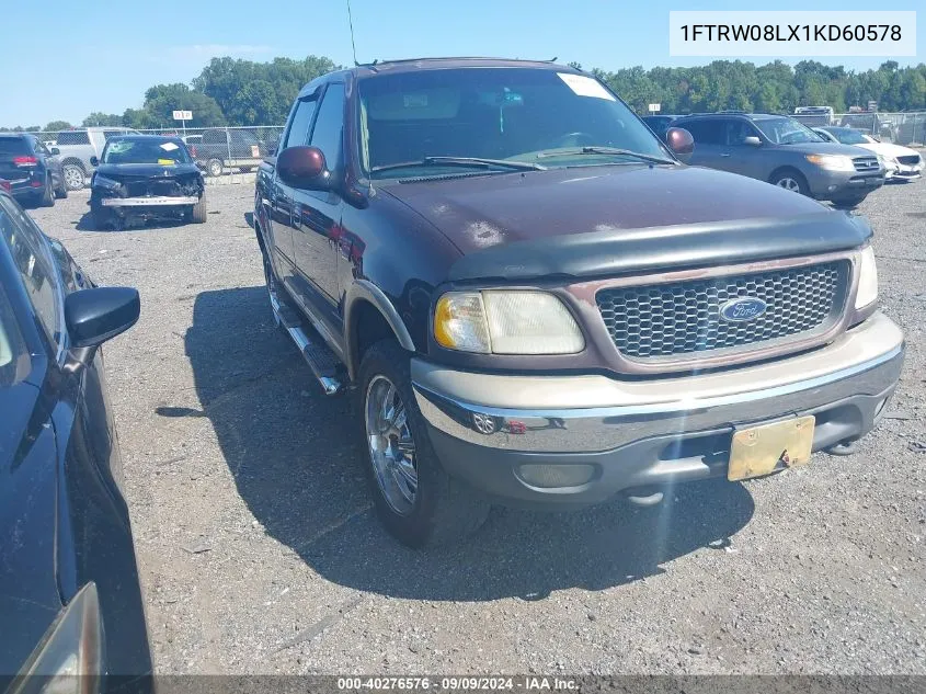 2001 Ford F-150 King Ranch Edition/Lariat/Xlt VIN: 1FTRW08LX1KD60578 Lot: 40276576