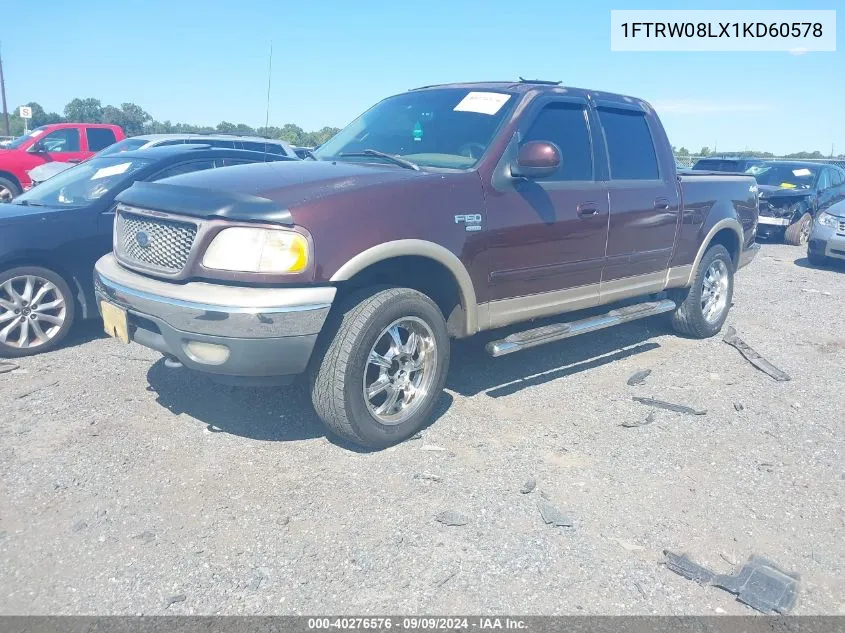 2001 Ford F-150 King Ranch Edition/Lariat/Xlt VIN: 1FTRW08LX1KD60578 Lot: 40276576