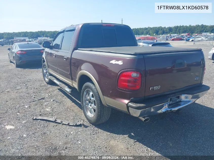 2001 Ford F-150 King Ranch Edition/Lariat/Xlt VIN: 1FTRW08LX1KD60578 Lot: 40276576