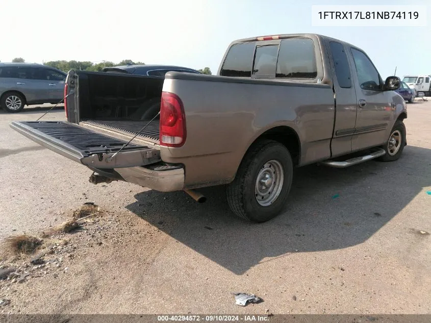 2001 Ford F-150 Lariat/Xl/Xlt VIN: 1FTRX17L81NB74119 Lot: 40294572