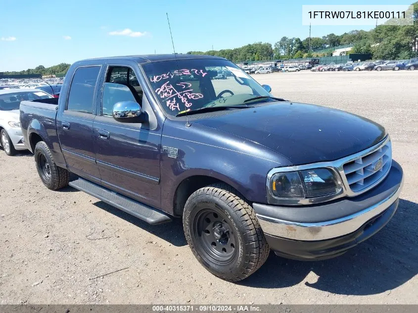 2001 Ford F-150 Harley-Davidson Edition/King Ranch Edition/Lariat/Xlt VIN: 1FTRW07L81KE00111 Lot: 40315371