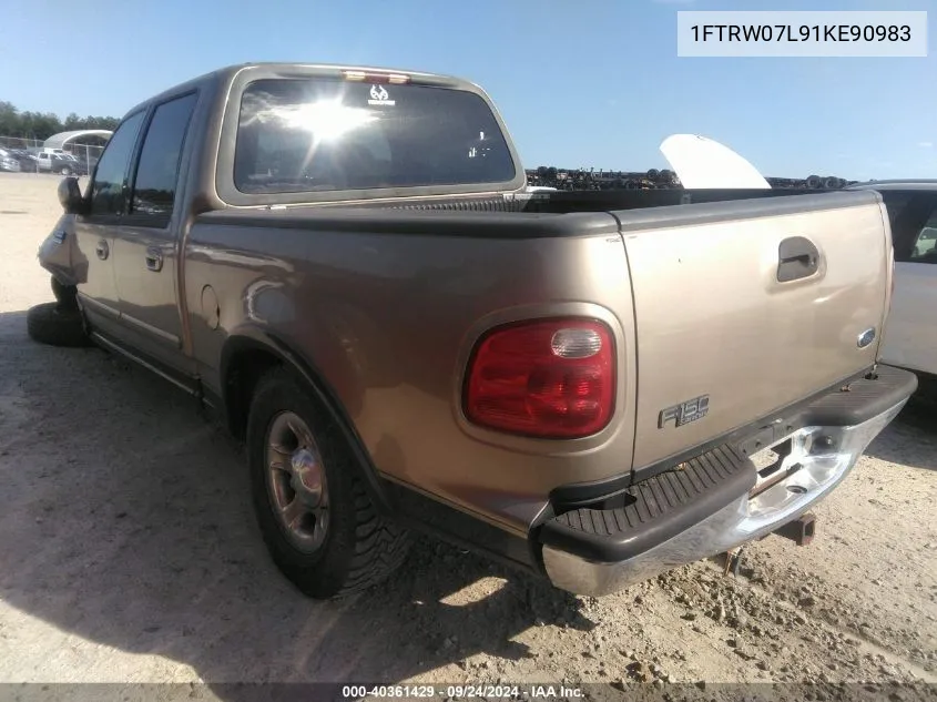 2001 Ford F-150 Supercrew Harley-Davidson/King Ranch Edition/Lariat/Xlt VIN: 1FTRW07L91KE90983 Lot: 40361429