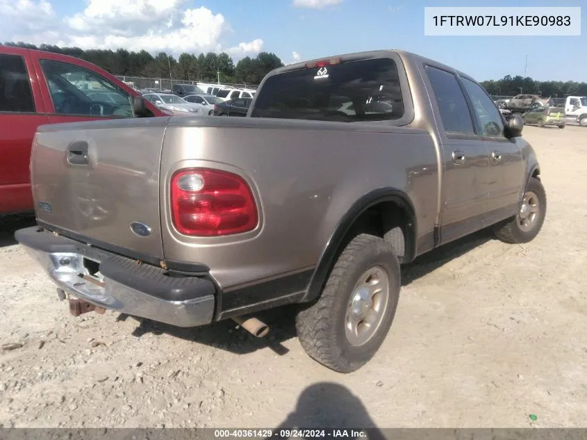 2001 Ford F-150 Supercrew Harley-Davidson/King Ranch Edition/Lariat/Xlt VIN: 1FTRW07L91KE90983 Lot: 40361429